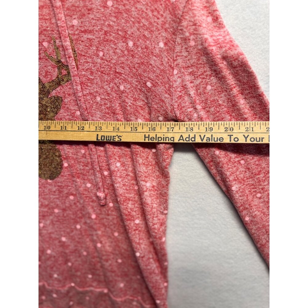 Red Heathered Hoodie W/ Gold Glitter Deer Print Polka Dot Pattern Size Small - Picture 5 of 9